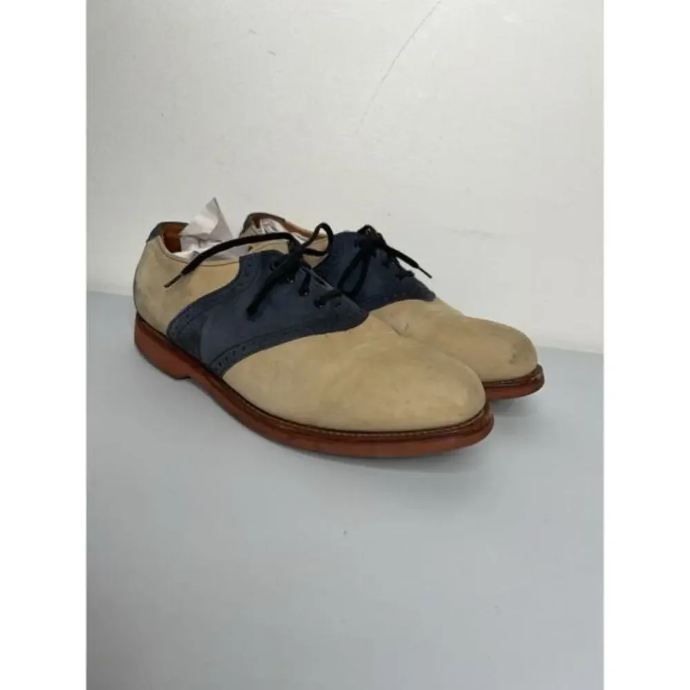 Allen Edmonds Vibram Tan Navy Leather Saddle Shoes Mens Size 9.5EEE